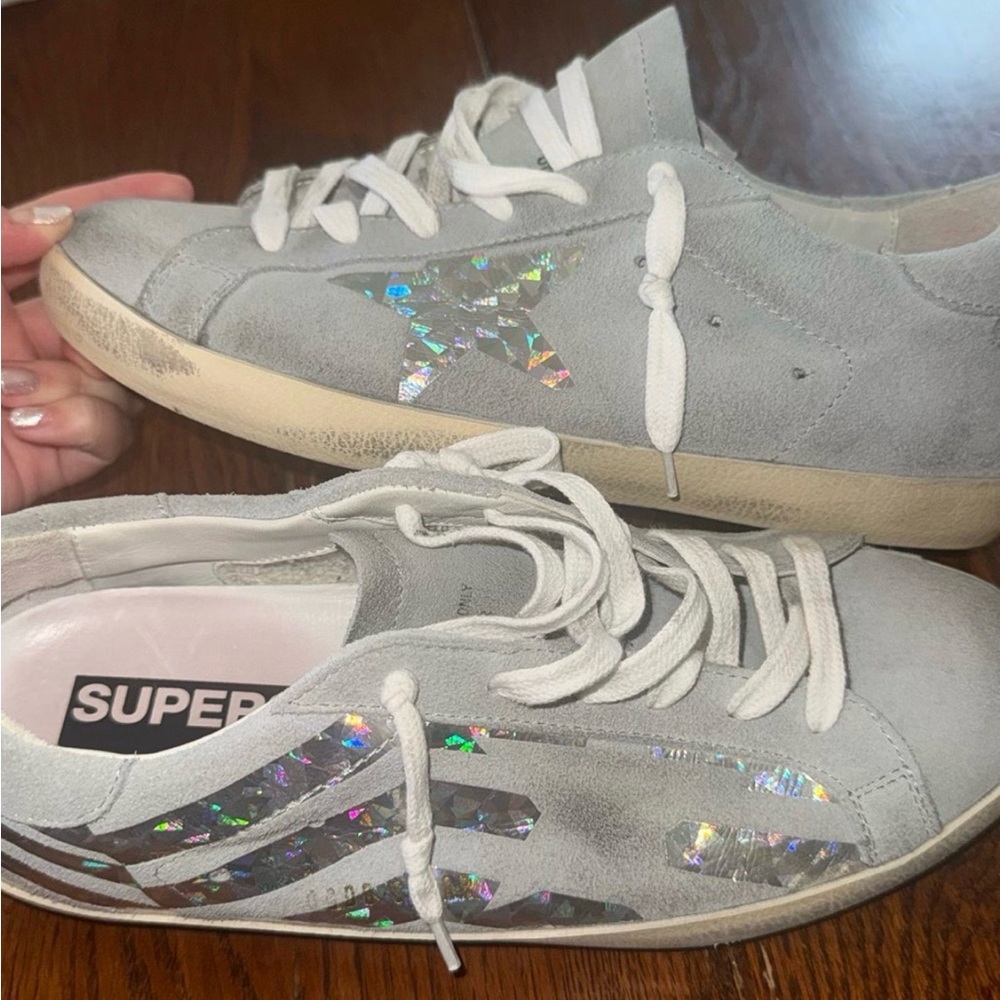 Golden Goose Light Gray Sneakers with Iridescent Star